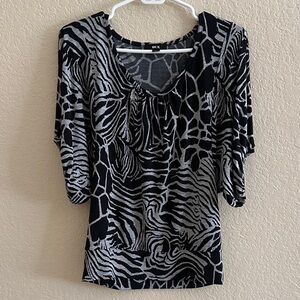 BCX Black & Gray Abstract Animal Print Scoop Neck Top